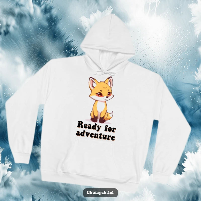 Cozy hoodie featuring a funny playful fox cub standing tall with a determined glint.