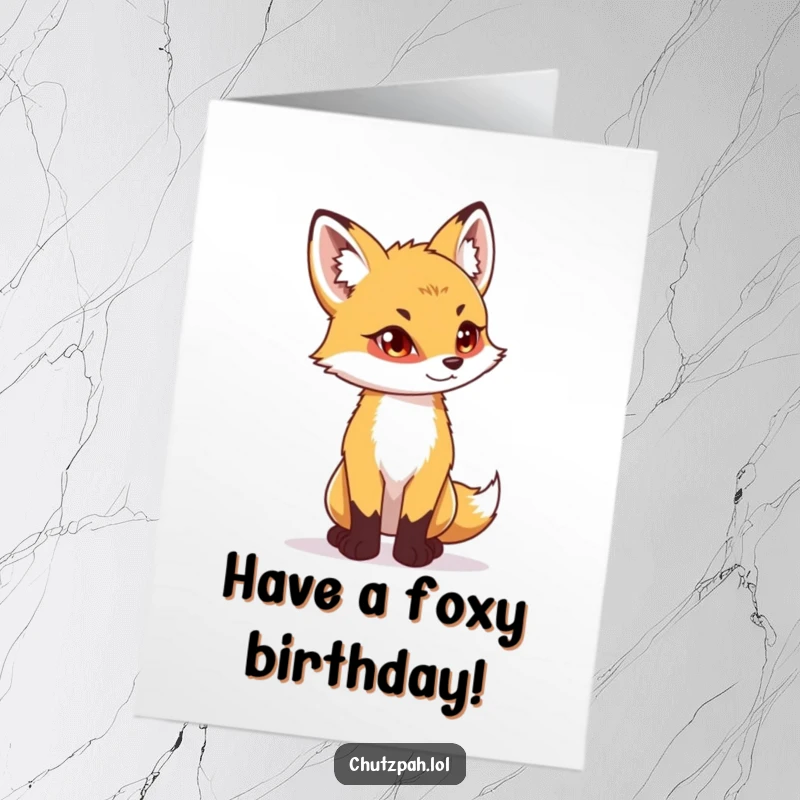 Funny Free Printable Fox Cub Birthday Card: Playful cub stands tall, eyes determined, ready to celebrate their special day.