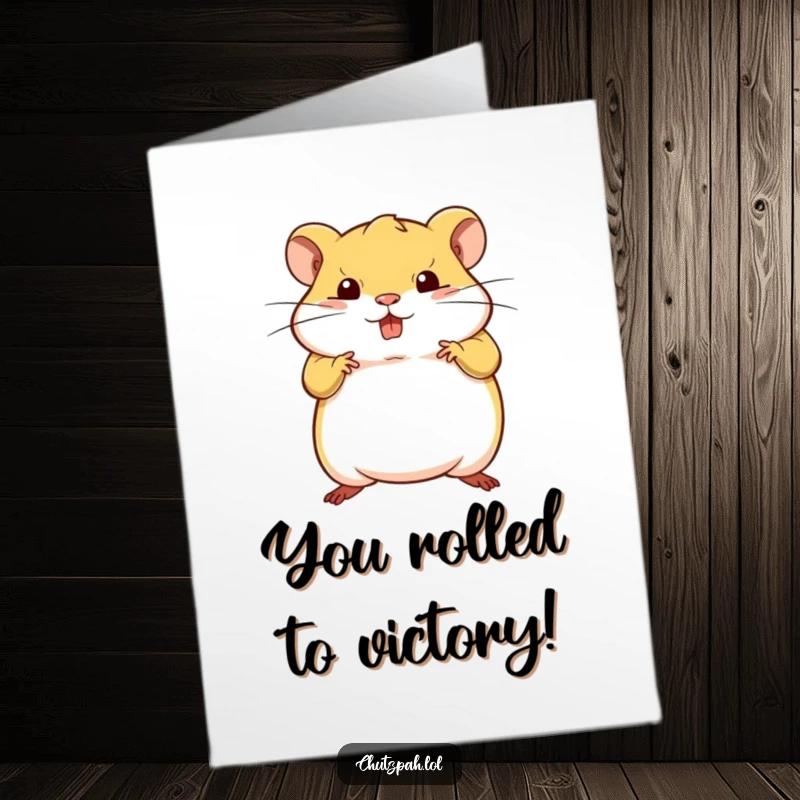 Funny Free Printable Hamster Congratulations Card: Plump hamster stands defiantly, striking a bold pose to celebrate their awesome achievement.