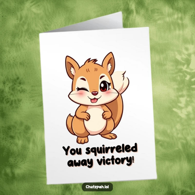 Funny Free Printable Squirrel Congratulations Card: Mischievous squirrel winks, holding its ground firmly to celebrate their brilliant success.