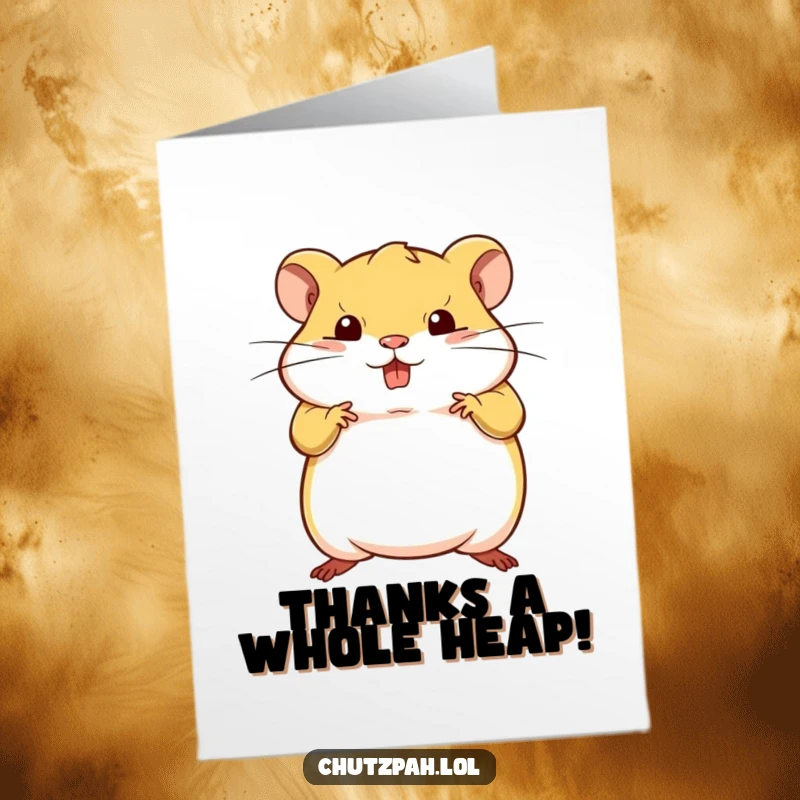 Funny Free Printable Hamster Thank You Card: Tiny plump hamster strikes a bold, defiant pose to convey sincere appreciation.