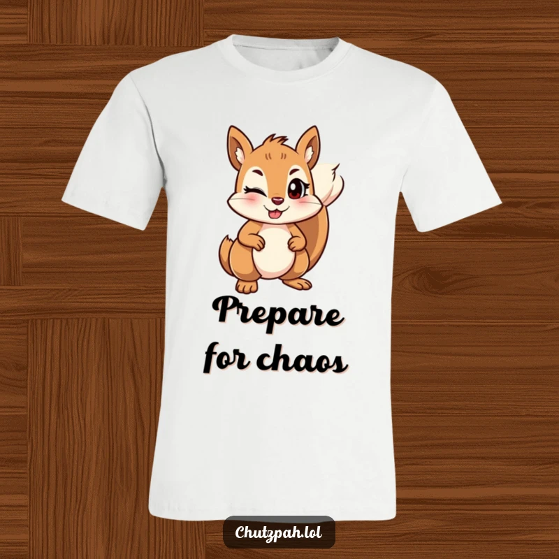 Mischievous squirrel winking and standing its ground firmly, depicted on a funny t-shirt.